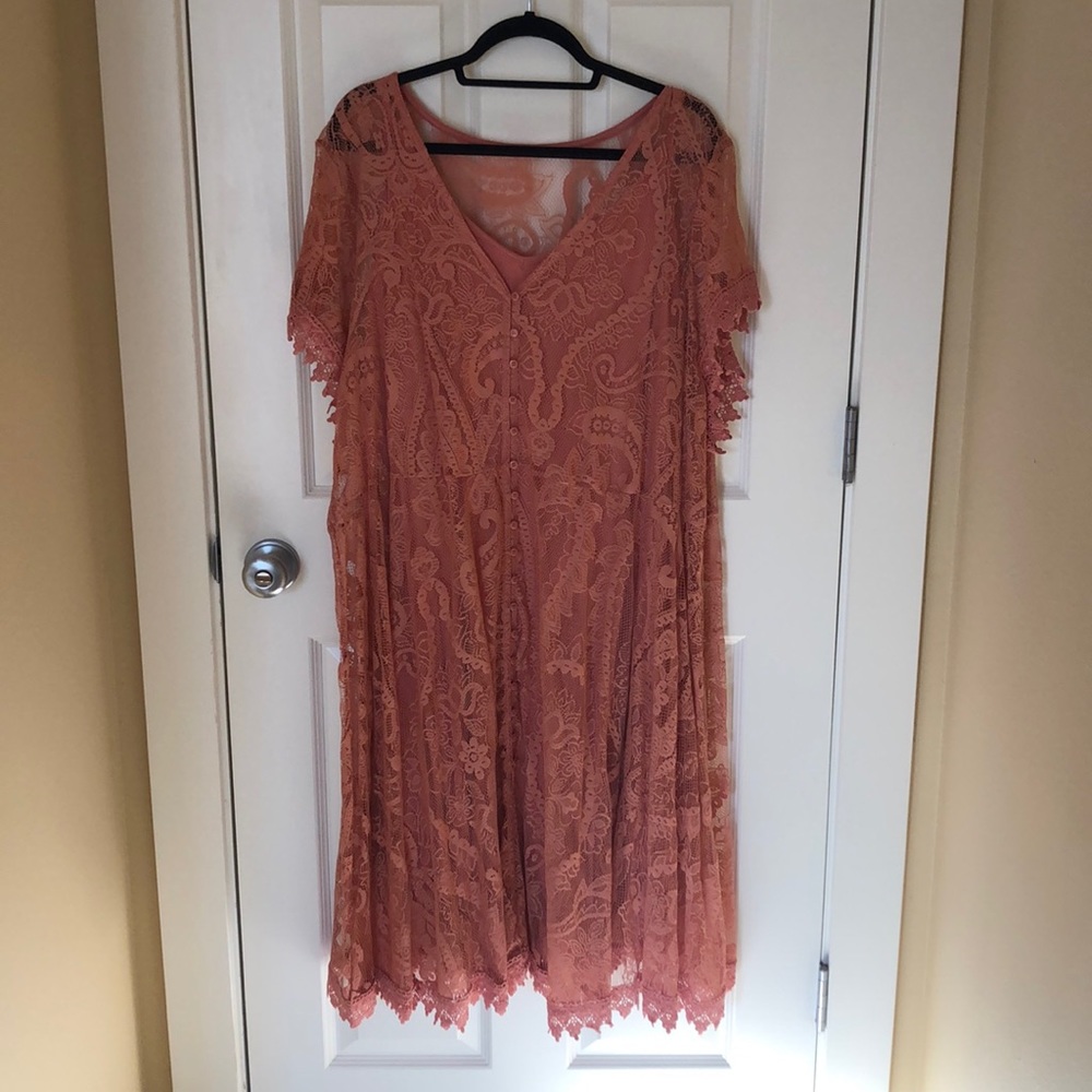 Plus Size Lace Blush Pink Mid Length Dress